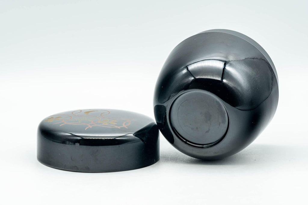 Japanese Natsume - Floral Geometric Black Lacquer Matcha Tea Caddy - 100ml