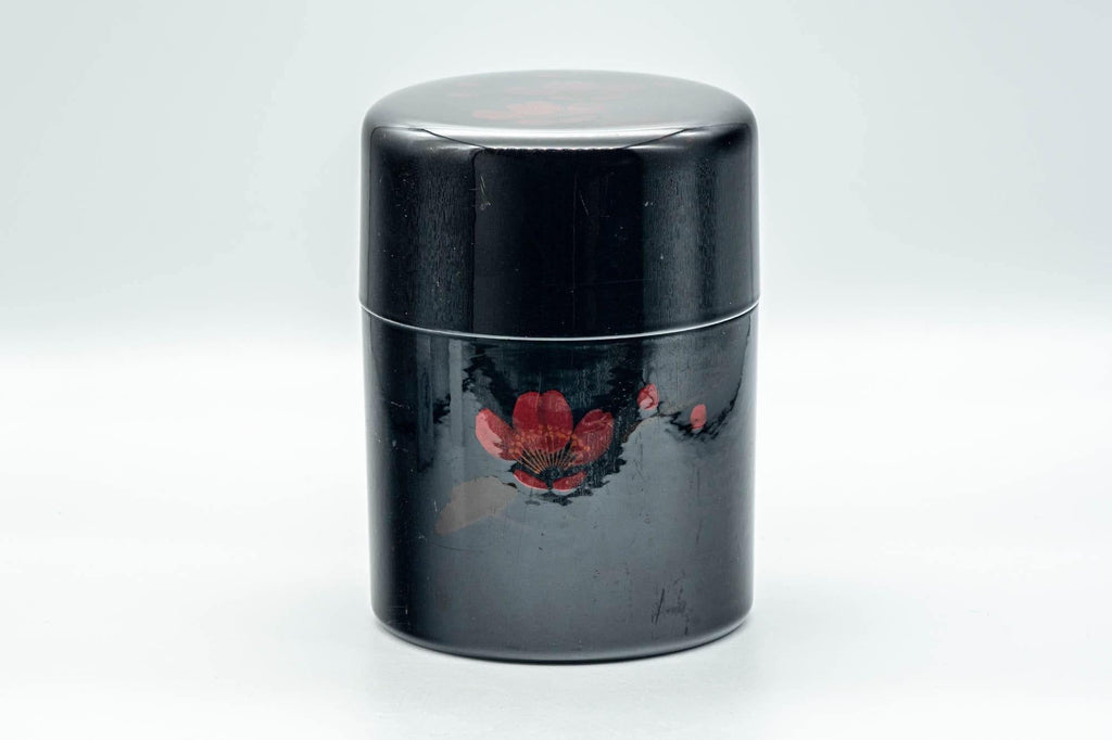 Japanese Chazutsu - Red Floral Black Lacquer Tea Canister - 350ml