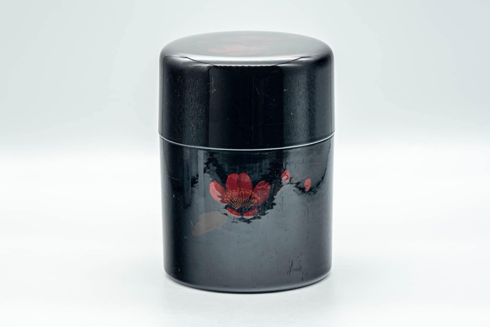 Japanese Chazutsu - Red Floral Black Lacquer Tea Canister - 350ml