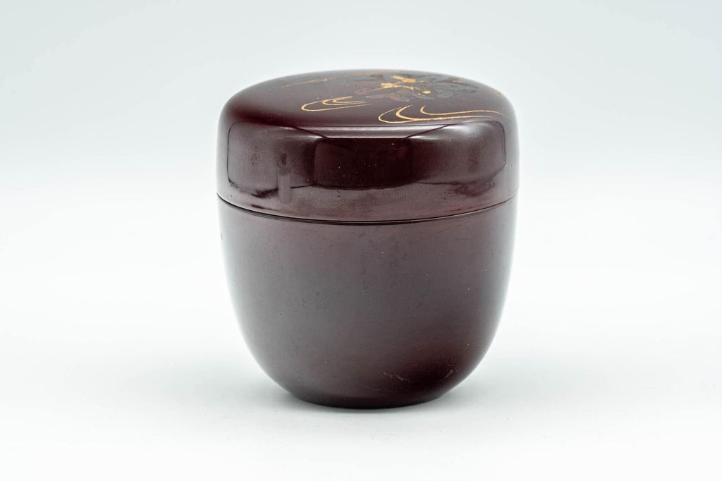 Japanese Natsume - Floral Red Burgundy Lacquer Matcha Tea Caddy - 100ml