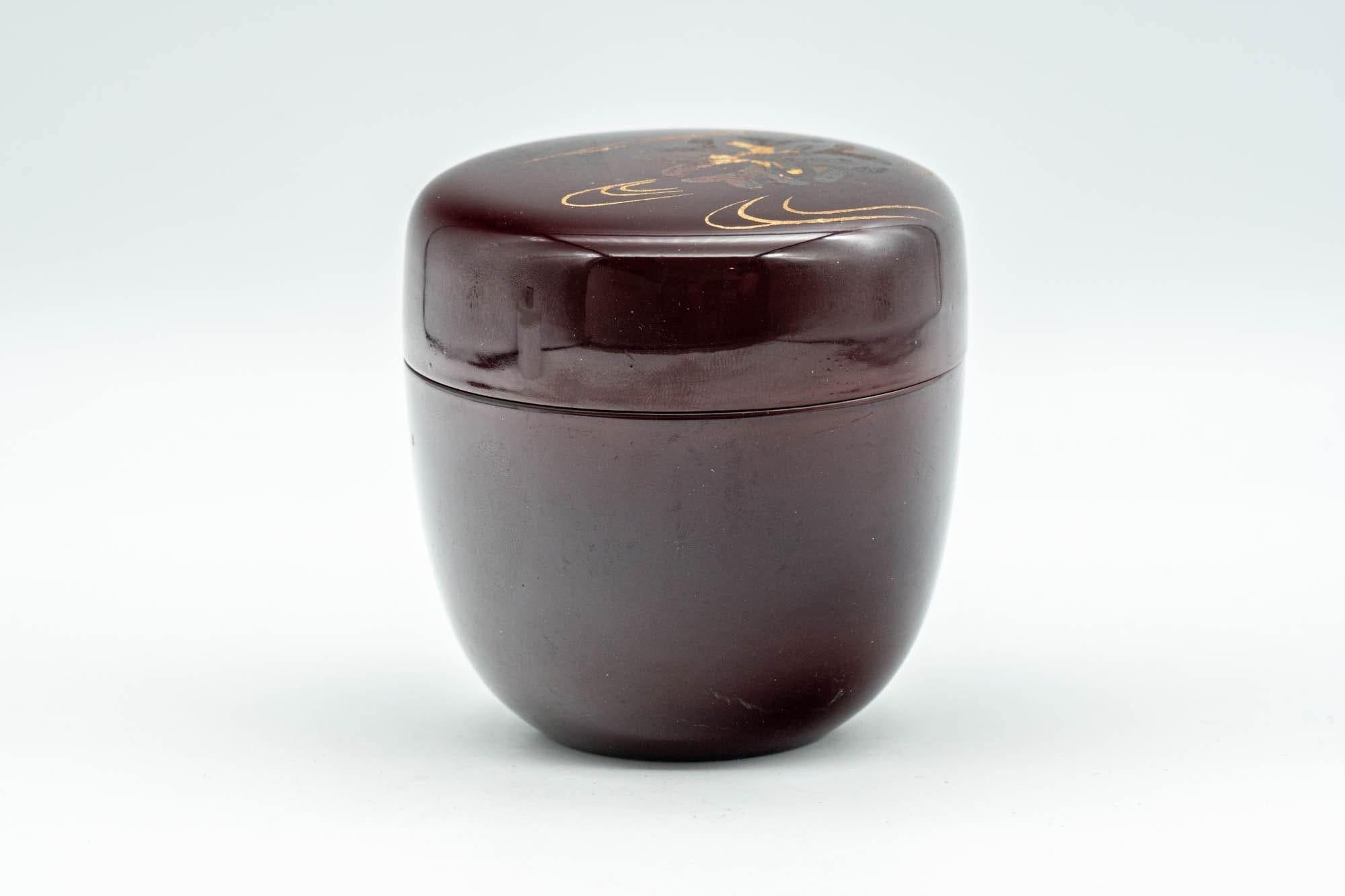 Japanese Natsume - Floral Red Burgundy Lacquer Matcha Tea Caddy - 100ml