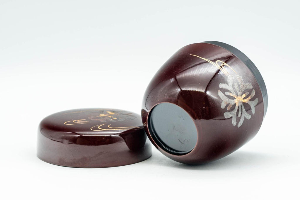 Japanese Natsume - Floral Red Burgundy Lacquer Matcha Tea Caddy - 100ml