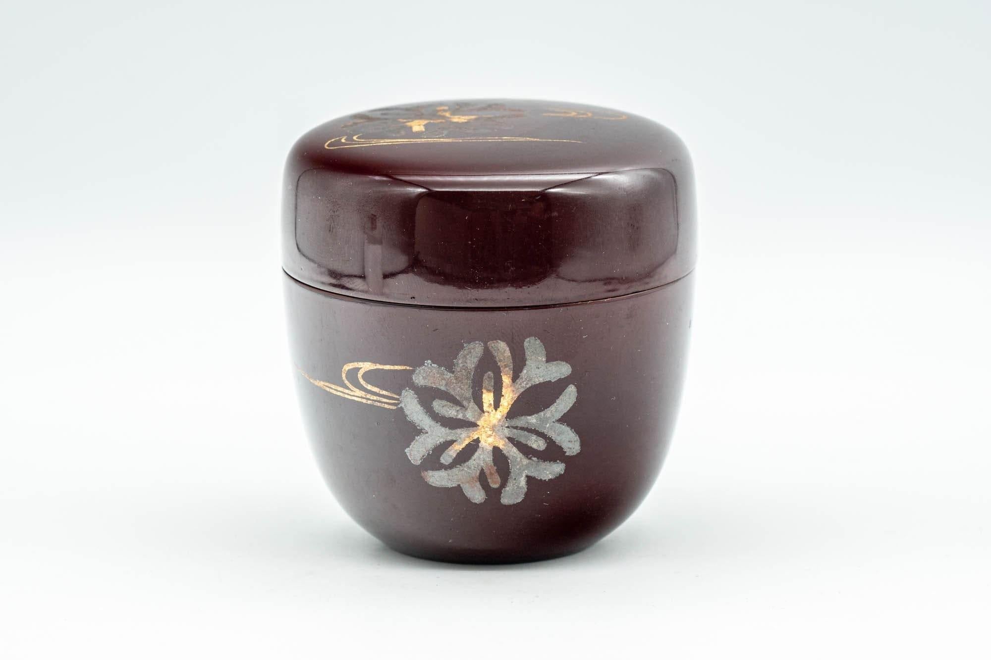 Japanese Natsume - Floral Red Burgundy Lacquer Matcha Tea Caddy - 100ml