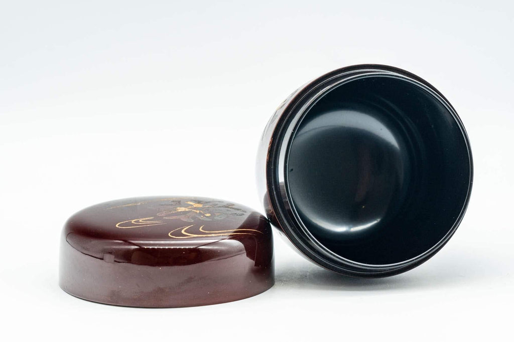 Japanese Natsume - Floral Red Burgundy Lacquer Matcha Tea Caddy - 100ml