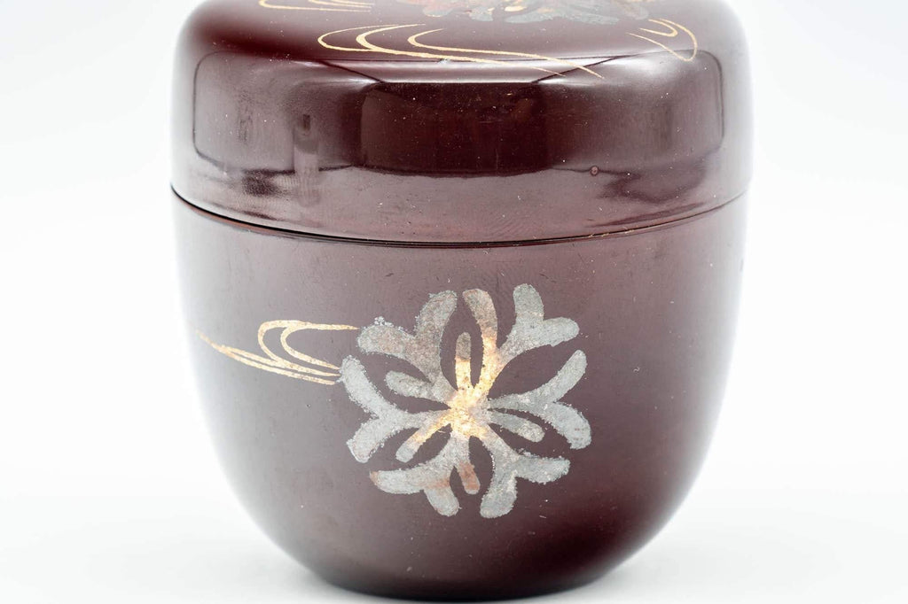 Japanese Natsume - Floral Red Burgundy Lacquer Matcha Tea Caddy - 100ml
