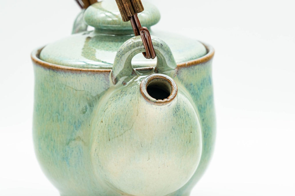 Japanese Tea Set - Green Glazed Dobin Do-ake Teapot with Katakuchi Water Cooler and 2 Yunomi Teacups