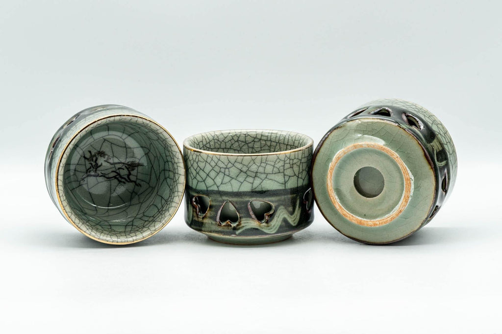 Japanese Tea Set - Obori Soma-yaki Double-walled Kyusu Teapot with 3 Yunomi Teacups