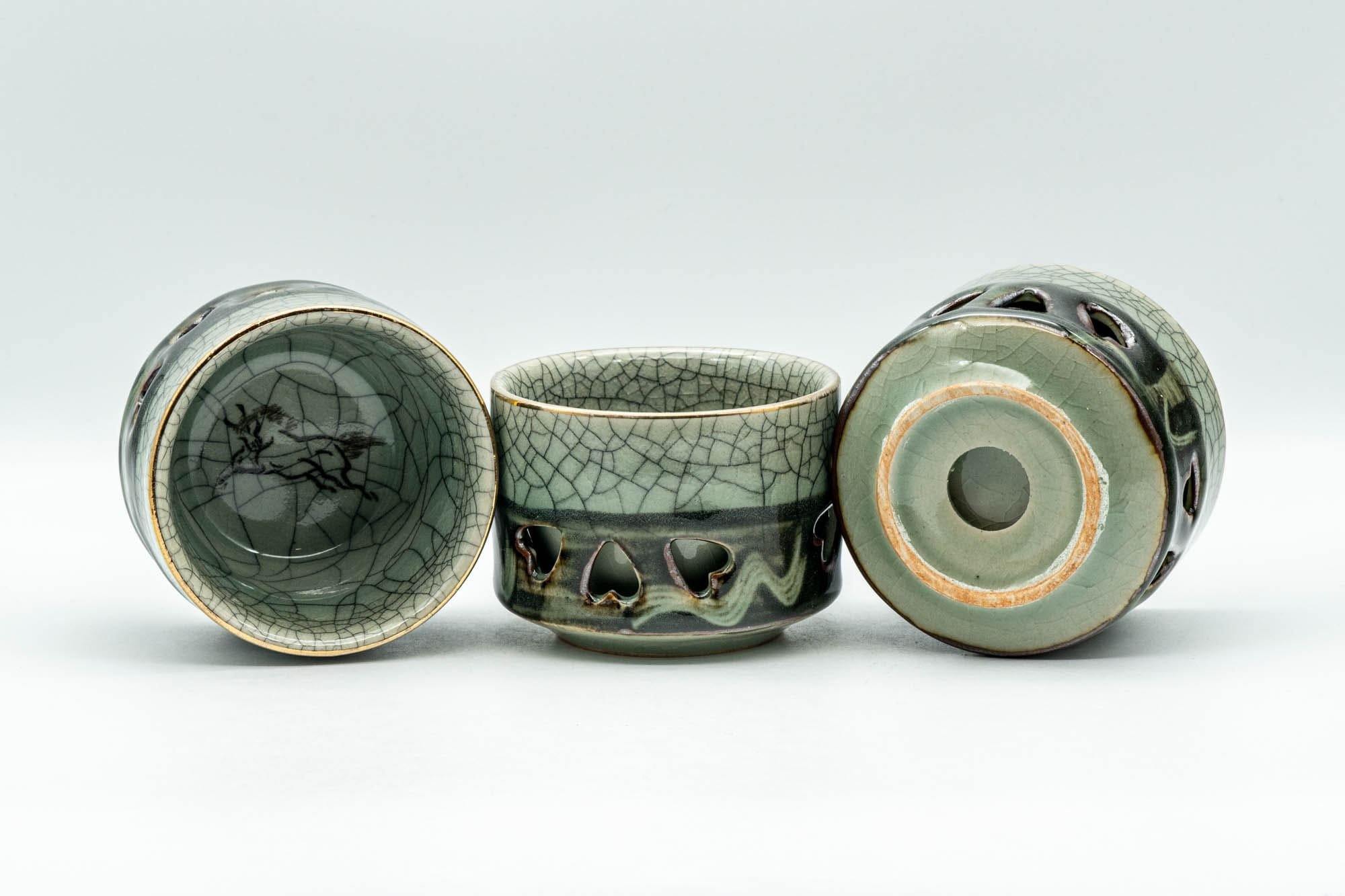 Japanese Tea Set - Obori Soma-yaki Double-walled Kyusu Teapot with 3 Yunomi Teacups