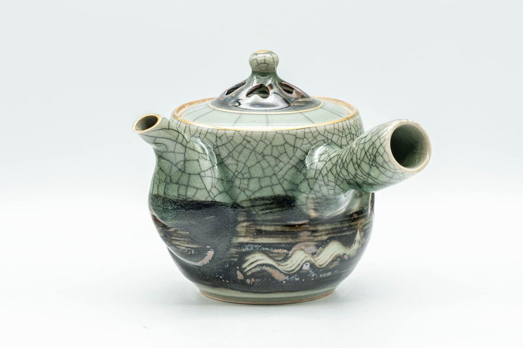 Japanese Tea Set - Obori Soma-yaki Double-walled Kyusu Teapot with 3 Yunomi Teacups