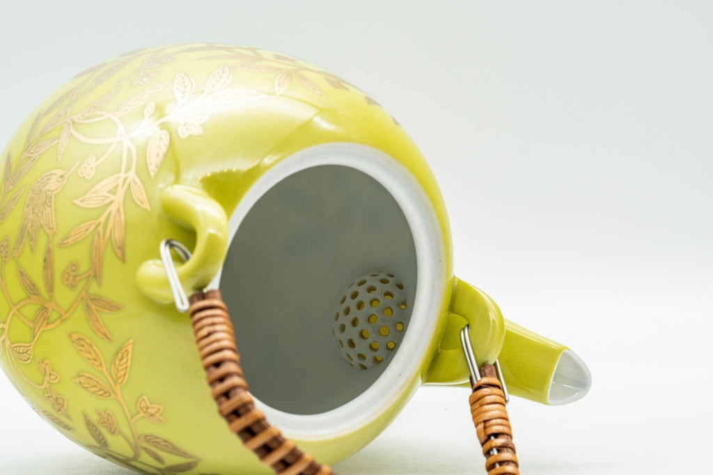 Japanese Dobin - Golden Bird Leaves Yellow Debeso Teapot - 500ml
