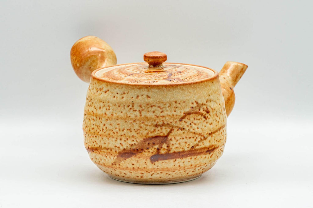 Japanese Tea Set - Orange Shino Glazed Debeso Kyusu Teapot with 3 Yunomi Teacups