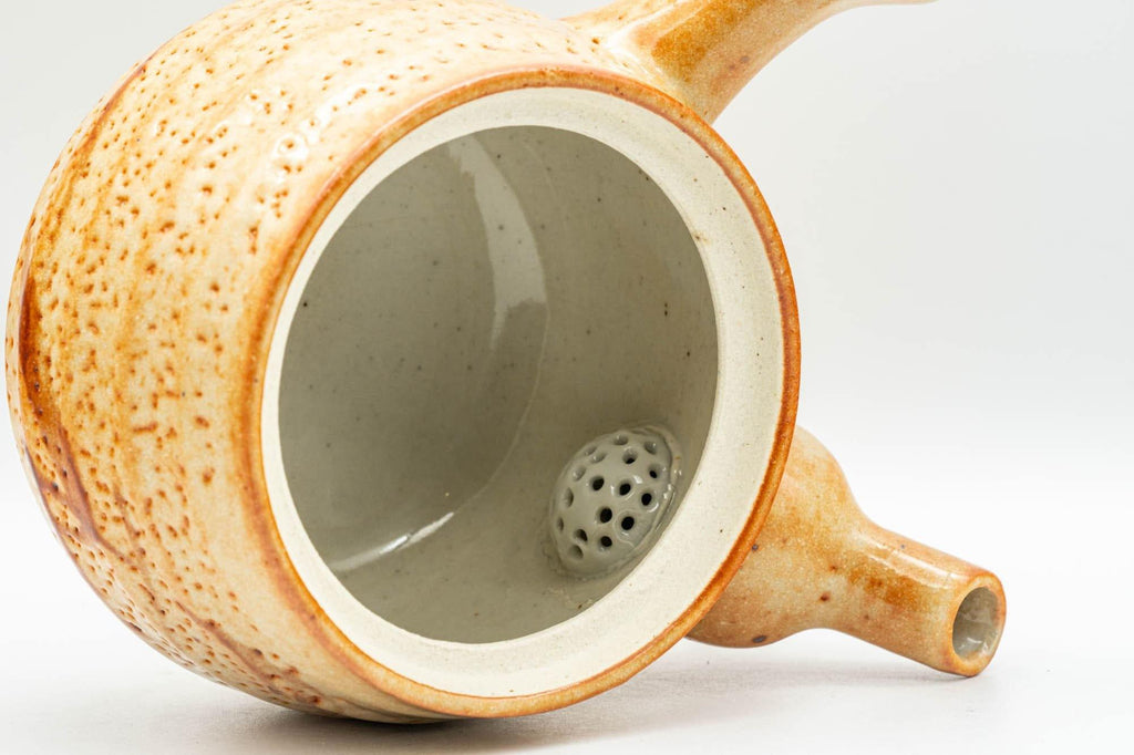 Japanese Tea Set - Orange Shino Glazed Debeso Kyusu Teapot with 3 Yunomi Teacups
