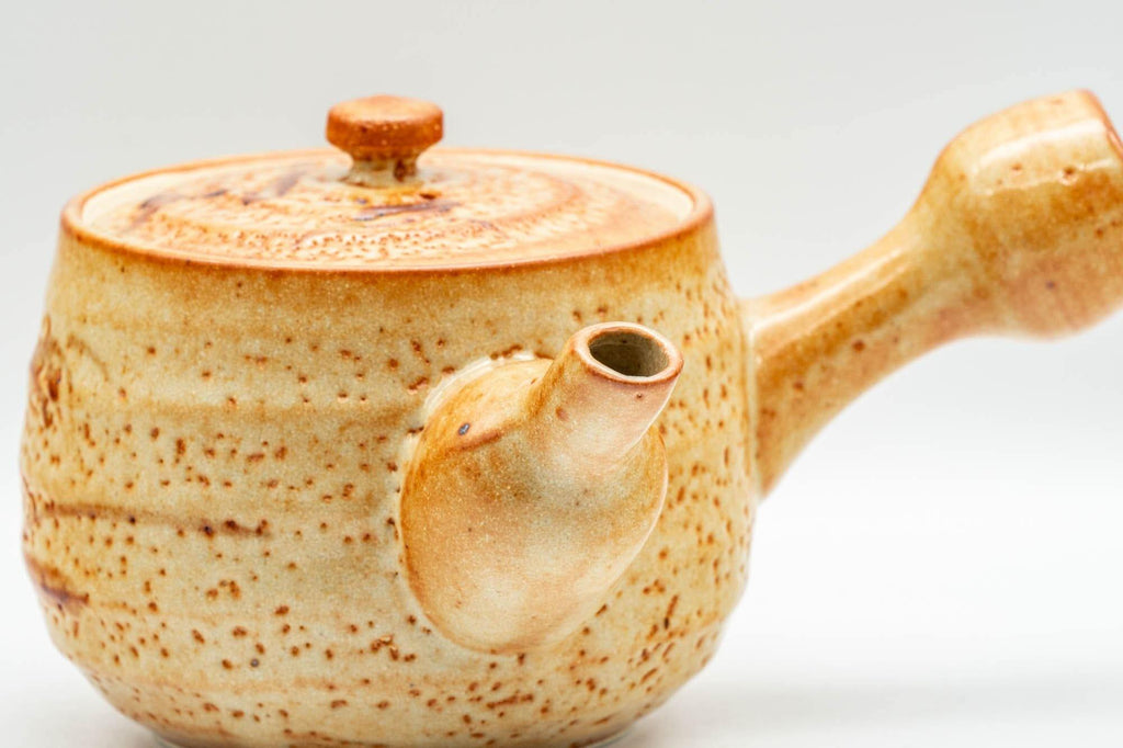 Japanese Tea Set - Orange Shino Glazed Debeso Kyusu Teapot with 3 Yunomi Teacups