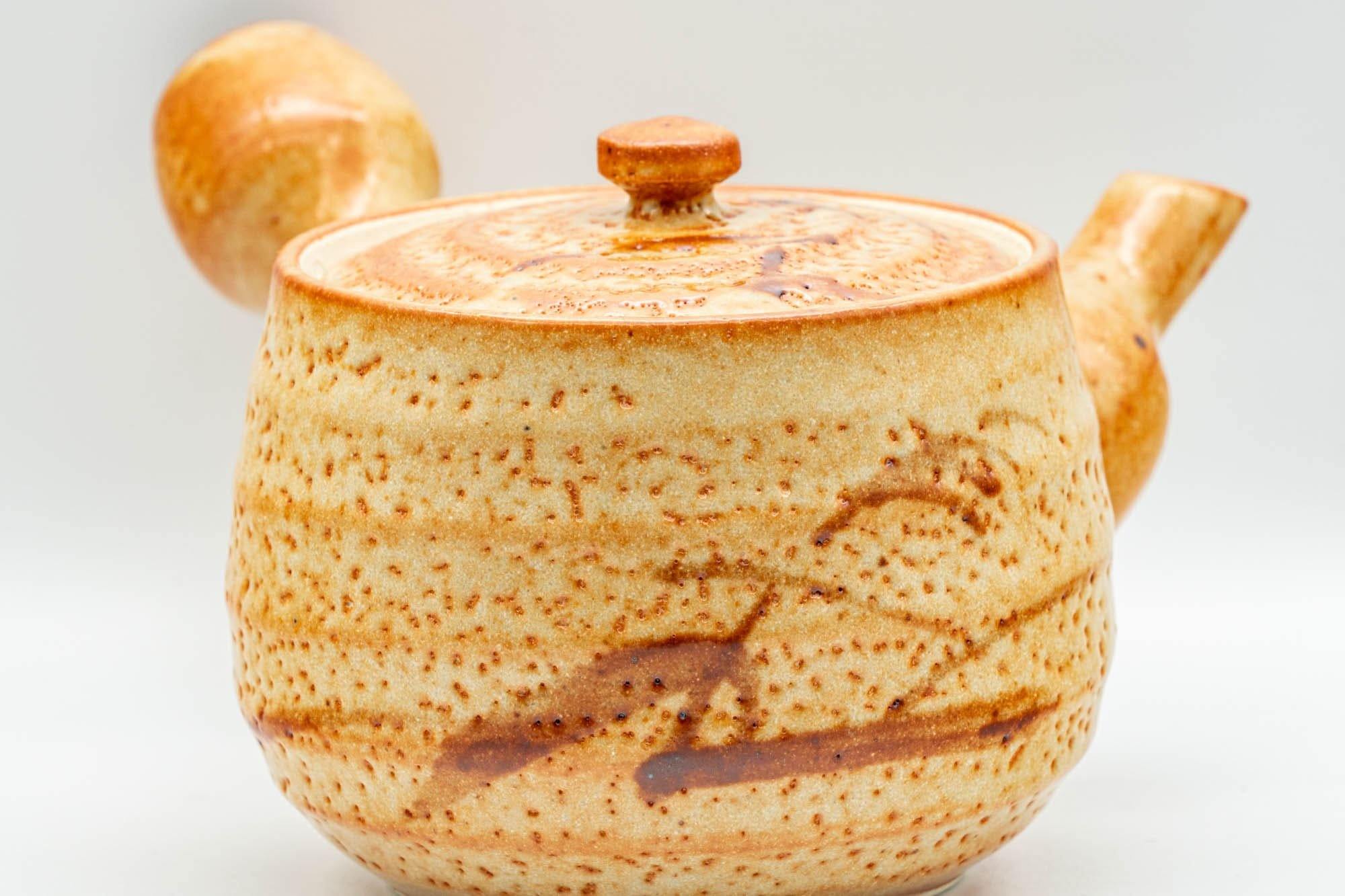 Japanese Tea Set - Orange Shino Glazed Debeso Kyusu Teapot with 3 Yunomi Teacups