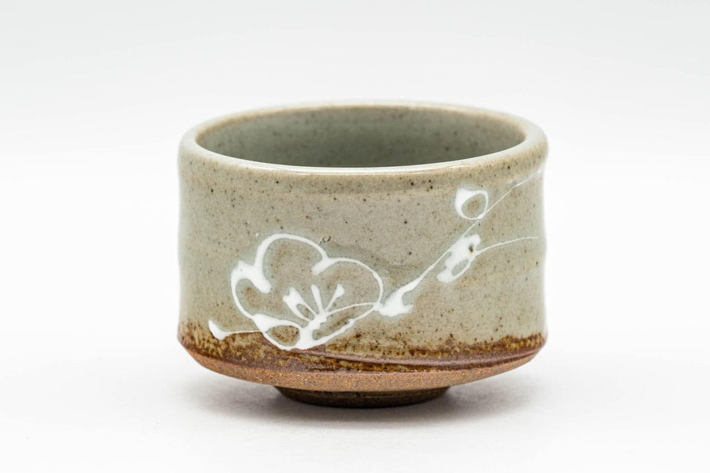 Japanese Teacups - Pair of Grey White Floral Guinomi - 55ml