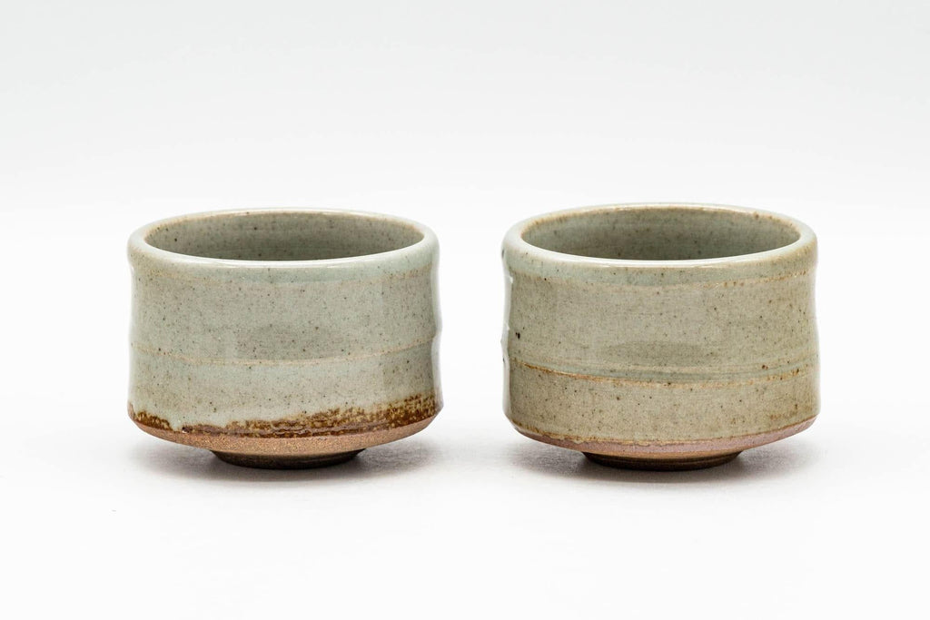 Japanese Teacups - Pair of Grey White Floral Guinomi - 55ml