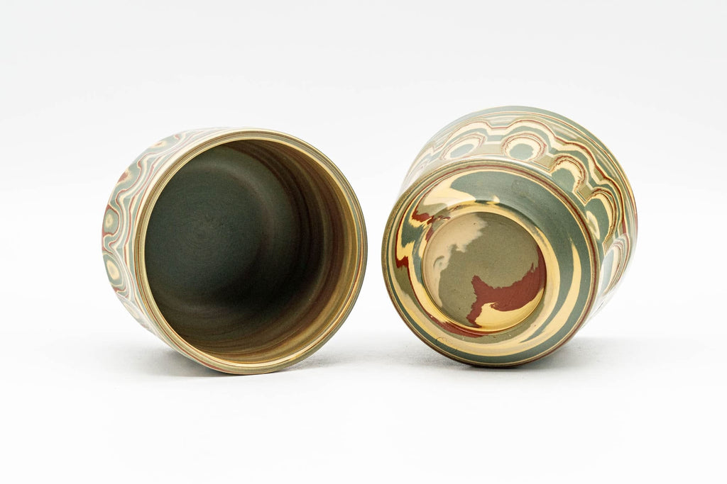 Japanese Teacups - Pair of 水上暁山 Mizukani Gyouzan Nerikomi Tokoname-yaki Yunomi - 100ml