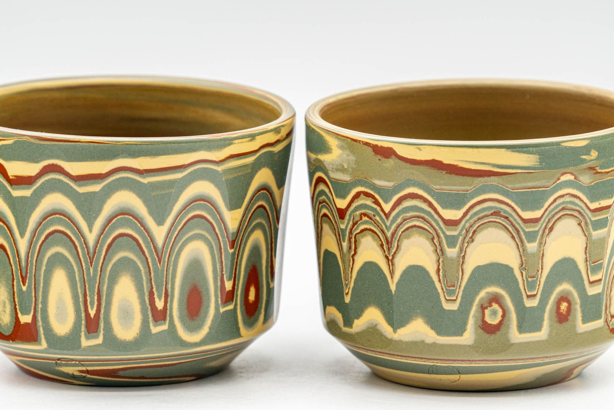 Japanese Teacups - Pair of 水上暁山 Mizukani Gyouzan Nerikomi Tokoname-yaki Yunomi - 100ml