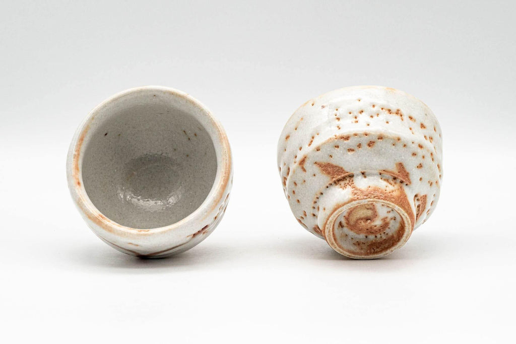 Japanese Teacups - Pair of White Orange Shino Glazed Guinomi - 80ml