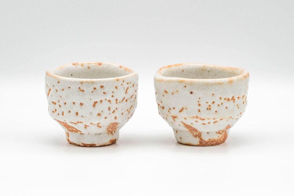 Japanese Teacups - Pair of White Orange Shino Glazed Guinomi - 80ml