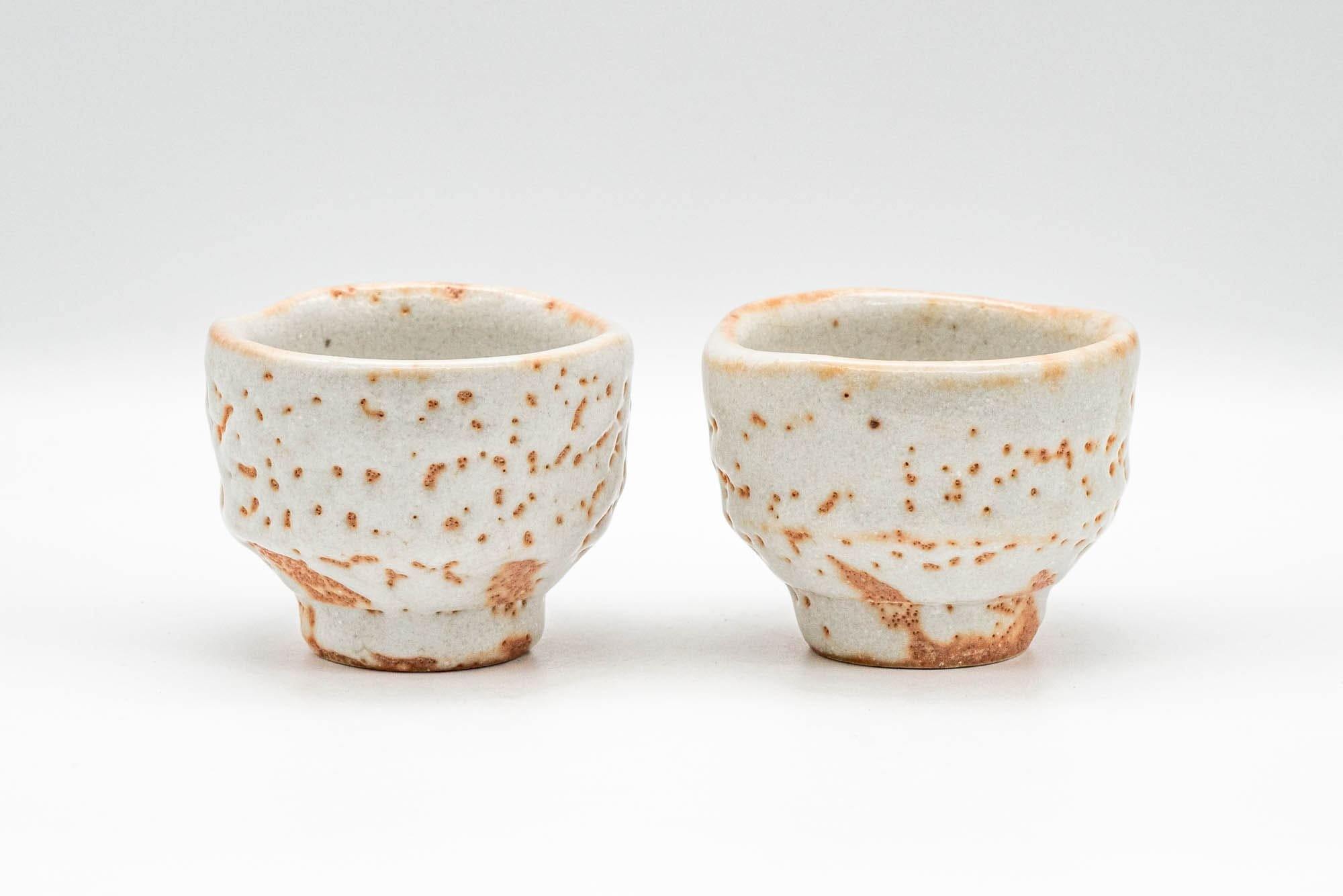 Japanese Teacups - Pair of White Orange Shino Glazed Guinomi - 80ml