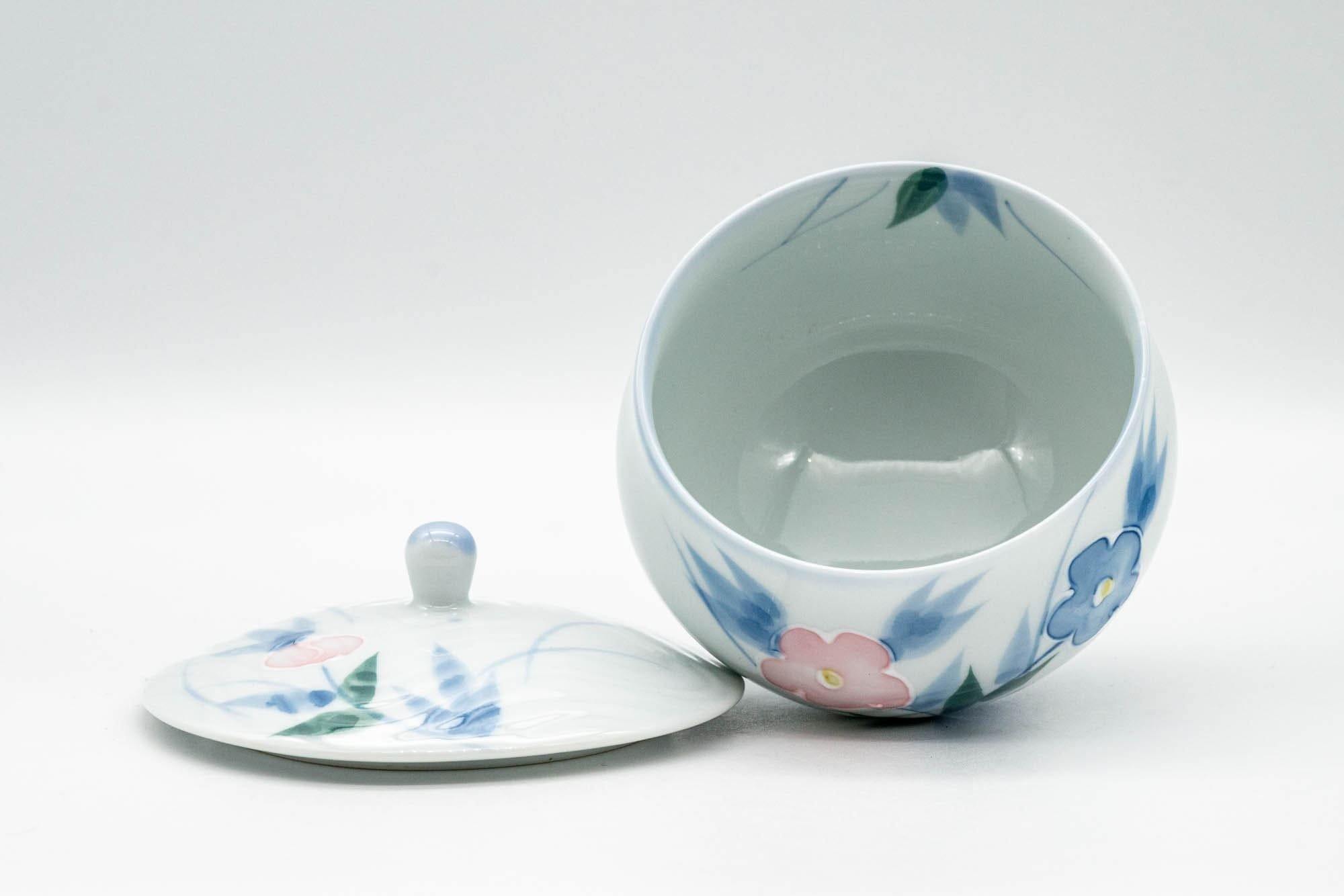 Japanese Teacup - Blue Pink Floral Arita-yaki Lidded Yunomi - 160ml