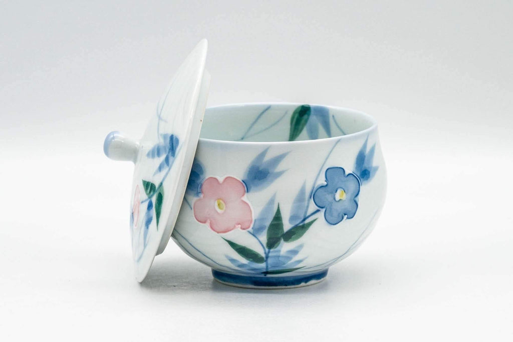 Japanese Teacup - Blue Pink Floral Arita-yaki Lidded Yunomi - 160ml