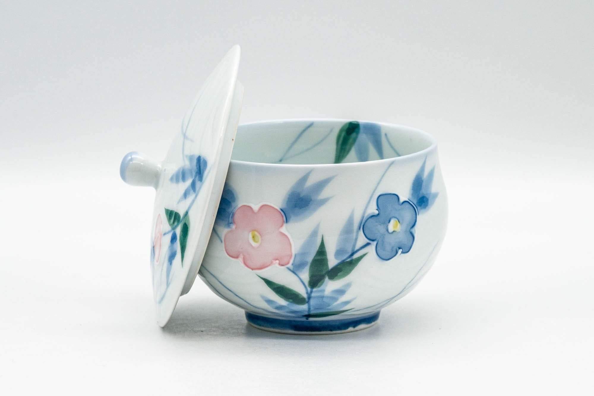 Japanese Teacup - Blue Pink Floral Arita-yaki Lidded Yunomi - 160ml