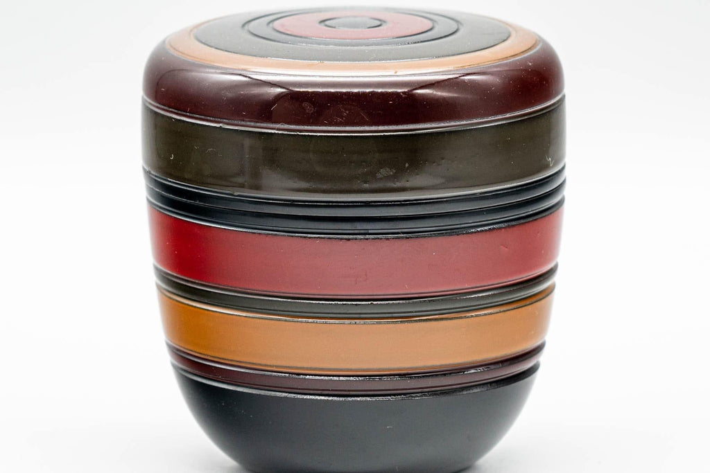 Japanese Natsume - Black Red Orange Green Striped Matcha Tea Caddy - 100ml