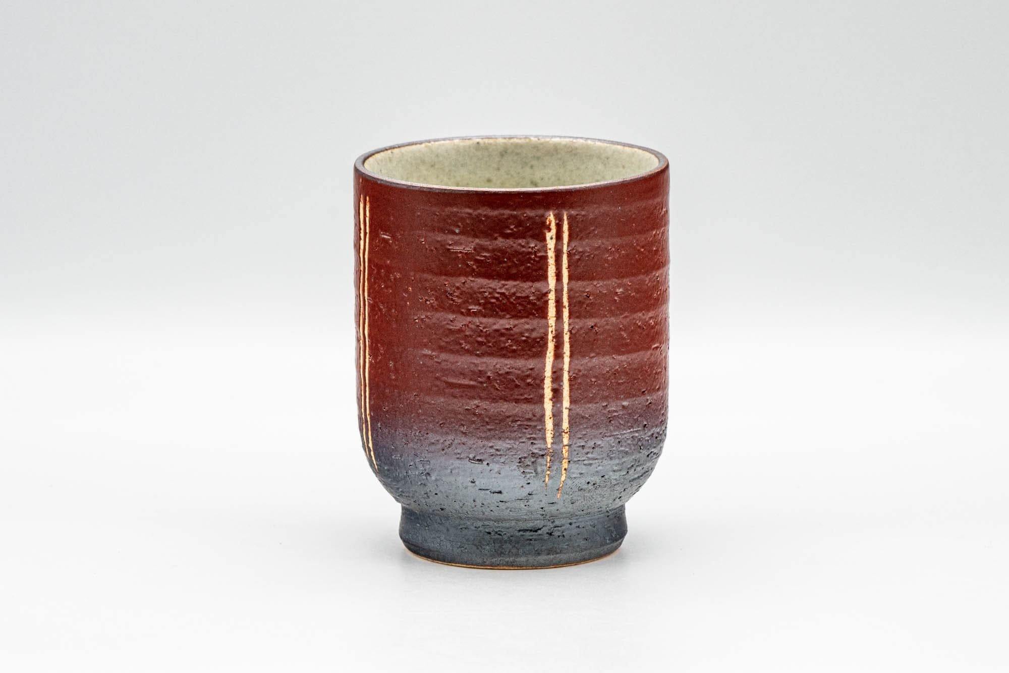 Japanese Teacup - Black, Red, and Beige Striped Yunomi - 160ml