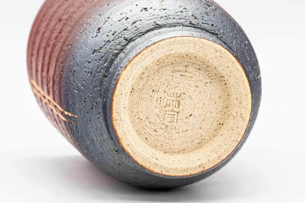 Japanese Teacup - Black, Red, and Beige Striped Yunomi - 160ml
