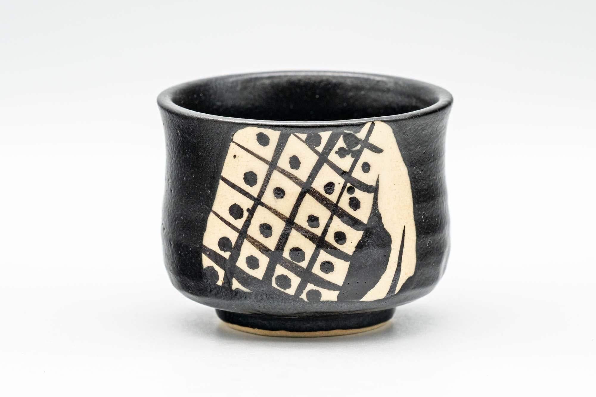 Japanese Teacup - Matte Black Glazed Geometric Motif Yunomi - 70ml