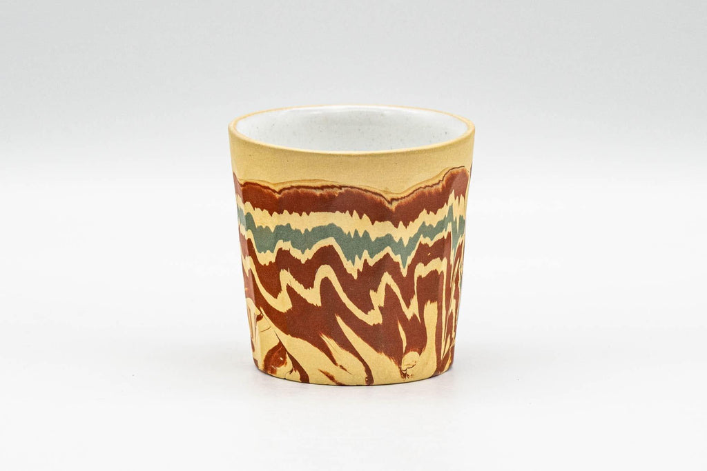 Japanese Teacup - Yellow Red Green and White Inner-Glazed Nerikomi Yunomi - 70ml