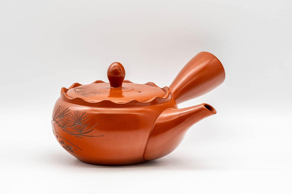 Japanese Kyusu - Crowned and Engraved Tokoname-yaki Teapot - 275ml