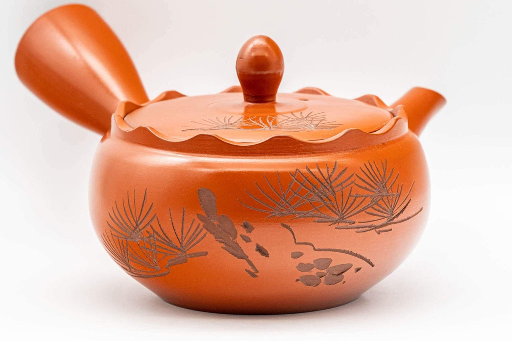 Japanese Kyusu - Crowned and Engraved Tokoname-yaki Teapot - 275ml