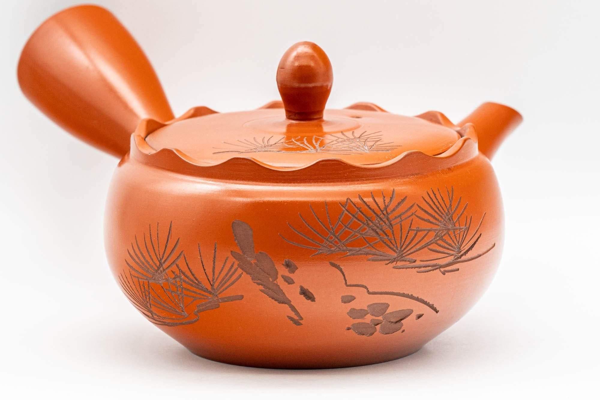 Japanese Kyusu - Crowned and Engraved Tokoname-yaki Teapot - 275ml
