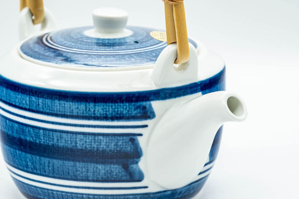 Japanese Dobin - Blue and White Striped Top-Handled Teapot - 380ml
