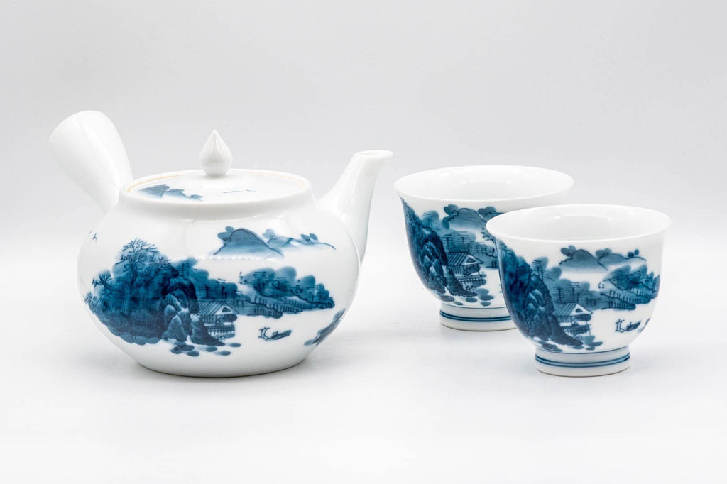 Japanese Tea Set - 畑萬陶苑 Hataman Toen - Arita-yaki Porcelain Debeso Kyusu with 2 Yunomi Teacups