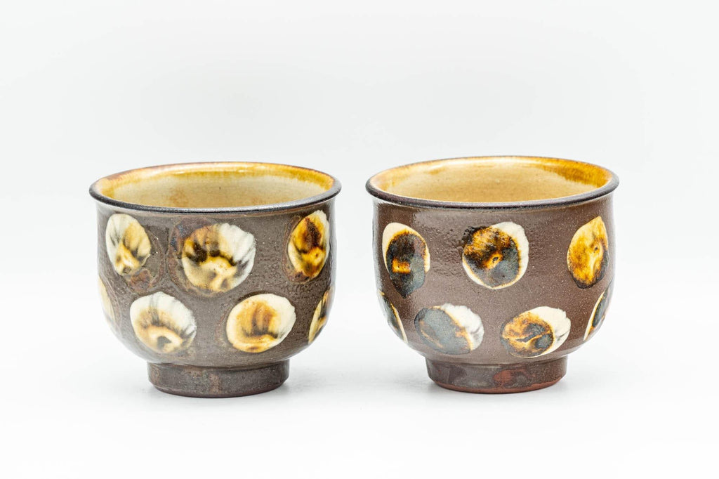 Japanese Teacups - Pair of Brown and Beige Spotted Yunomi - 150ml