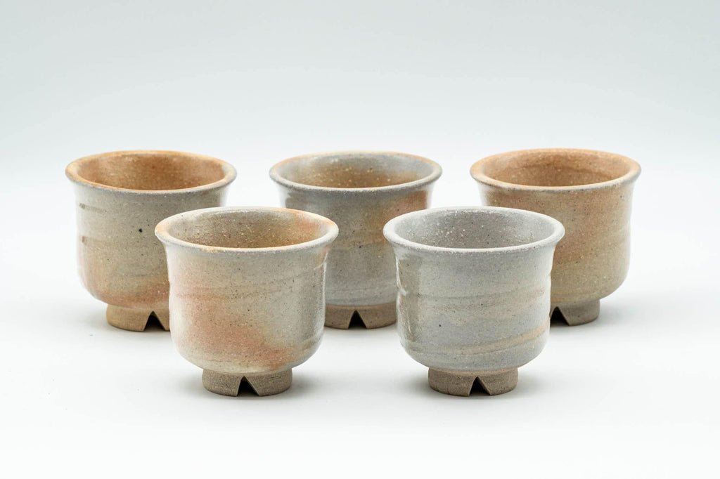 Japanese Teacups - Set of 5 Beige Textured Guinomi - 35ml