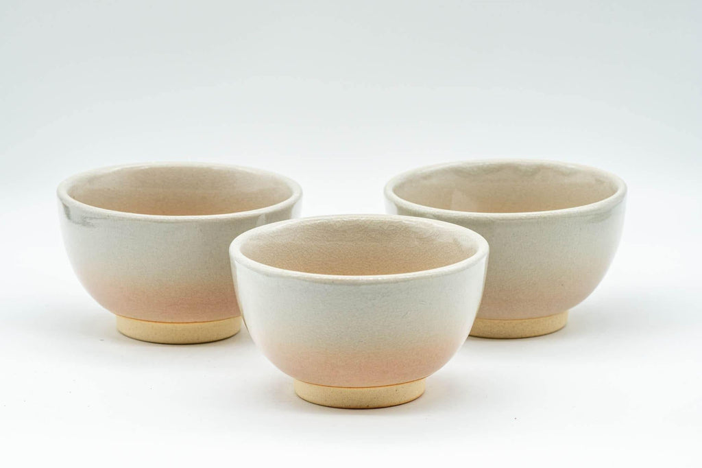 Japanese Teacups - Set of 3 Beige Glazed Hagi-yaki Yunomi - 120ml