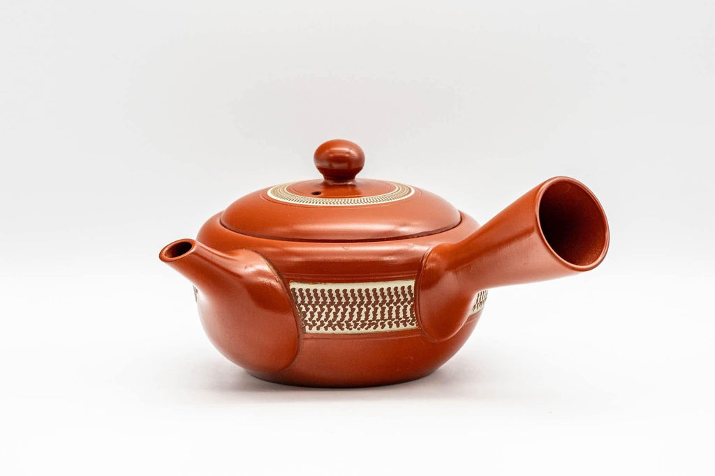 Japanese Kyusu - Engraved Yellow Striped Tokoname-yaki Teapot - 290ml