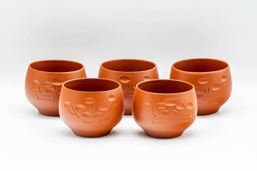 Japanese Teacup - 常滑焼 Engraved Plum Blossom Tokoname-yaki Yunomi
