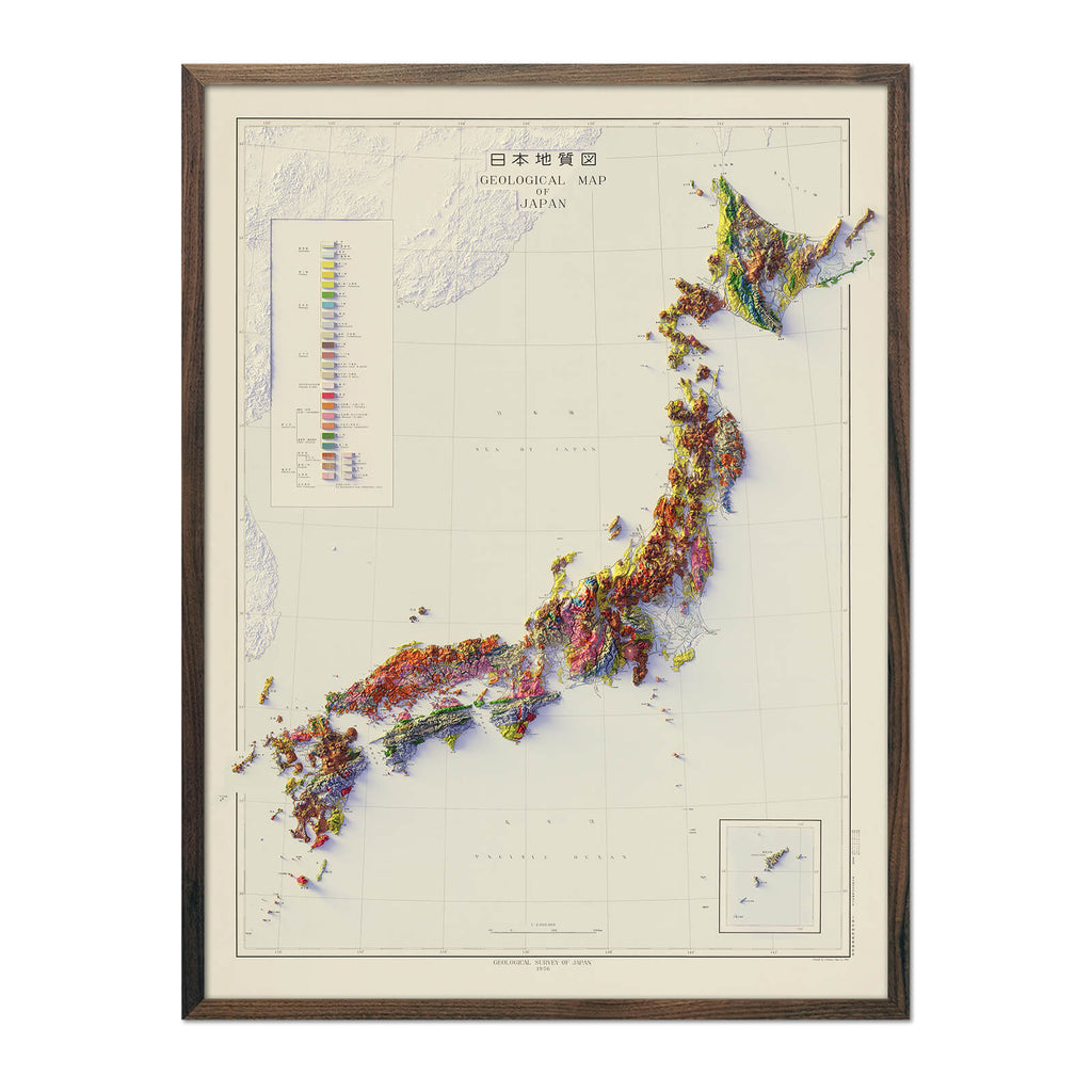 Japan 1956 Shaded Relief Map - No Frame