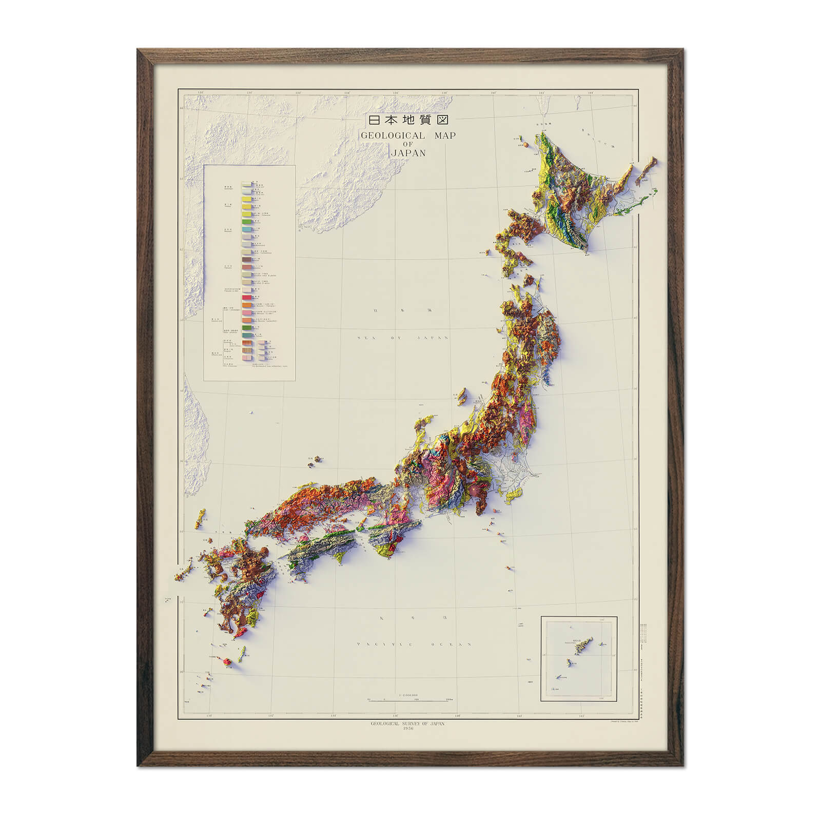 Japan 1956 Shaded Relief Map - No Frame