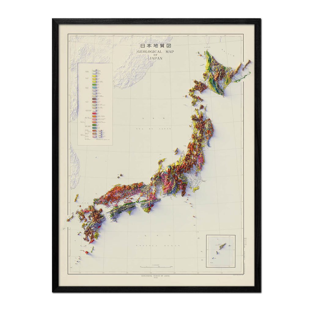 Japan 1956 Shaded Relief Map - No Frame
