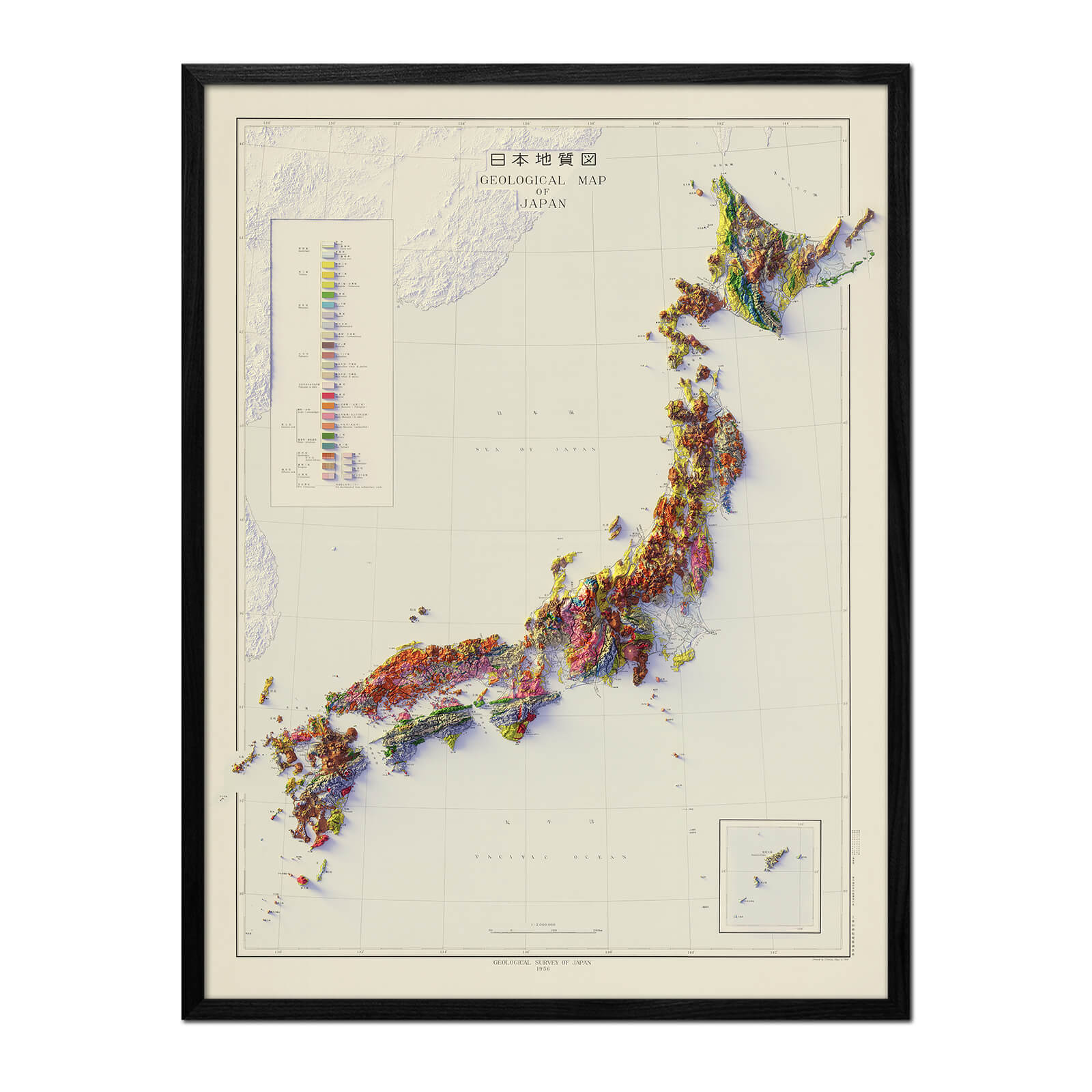 Japan 1956 Shaded Relief Map - No Frame