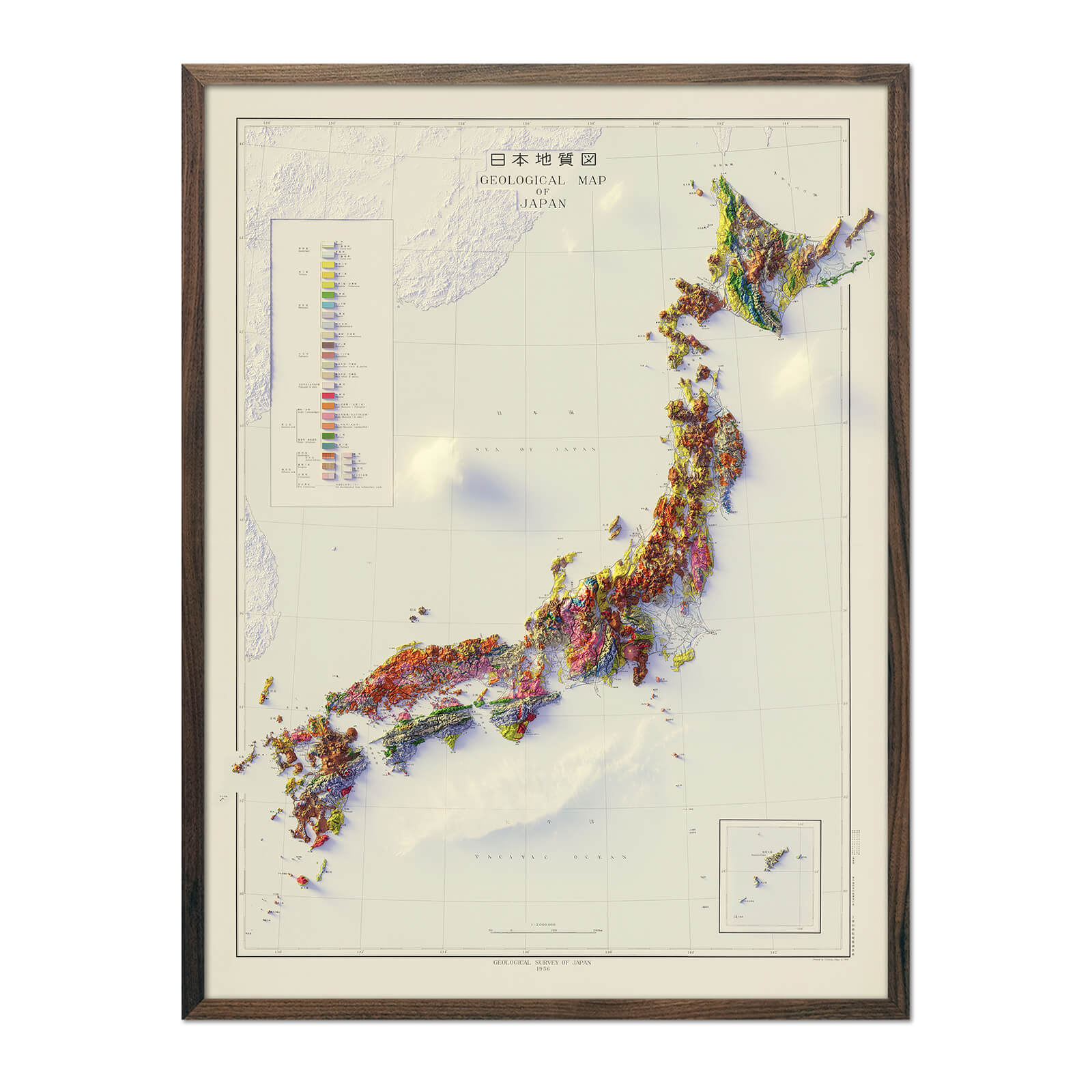 Japan 1956 Shaded Relief Map - No Frame