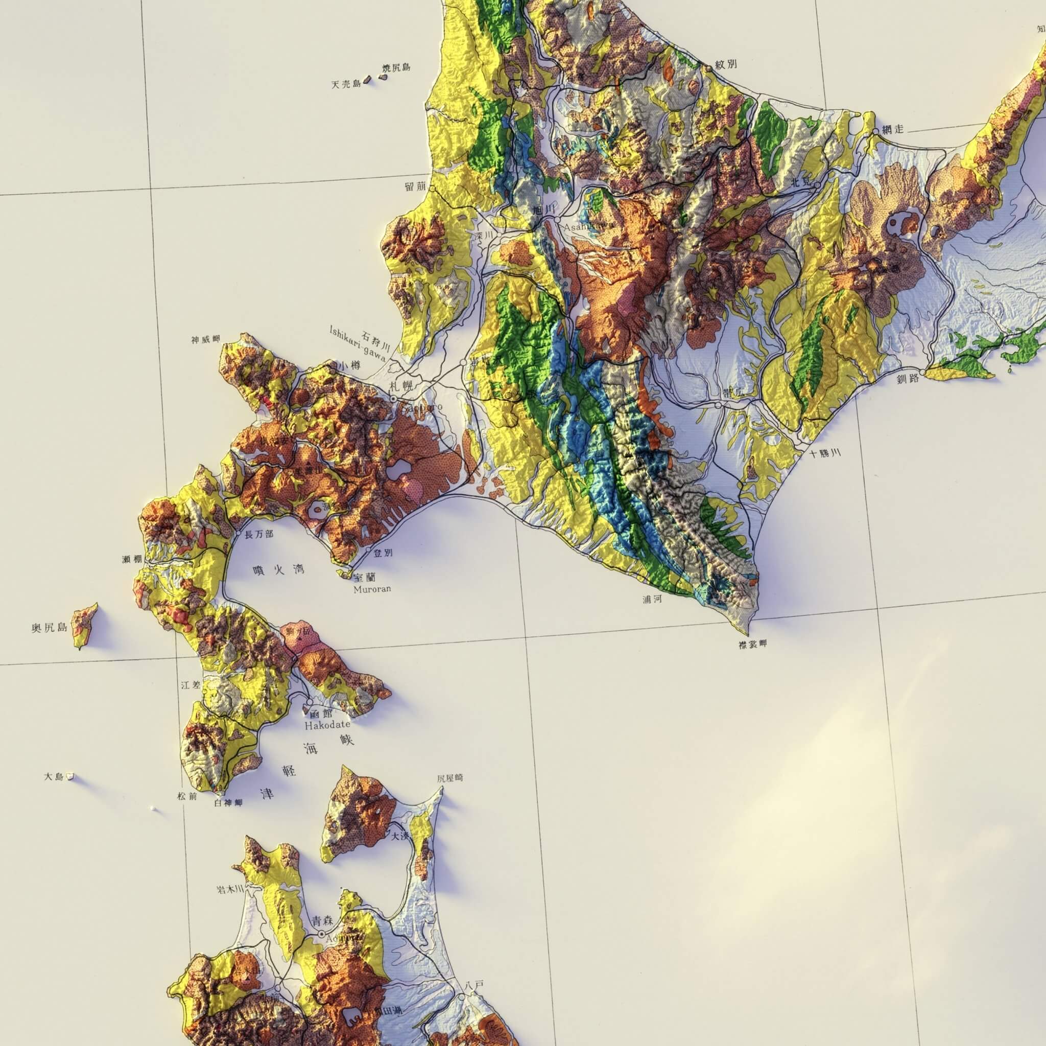 Japan 1956 Shaded Relief Map - No Frame
