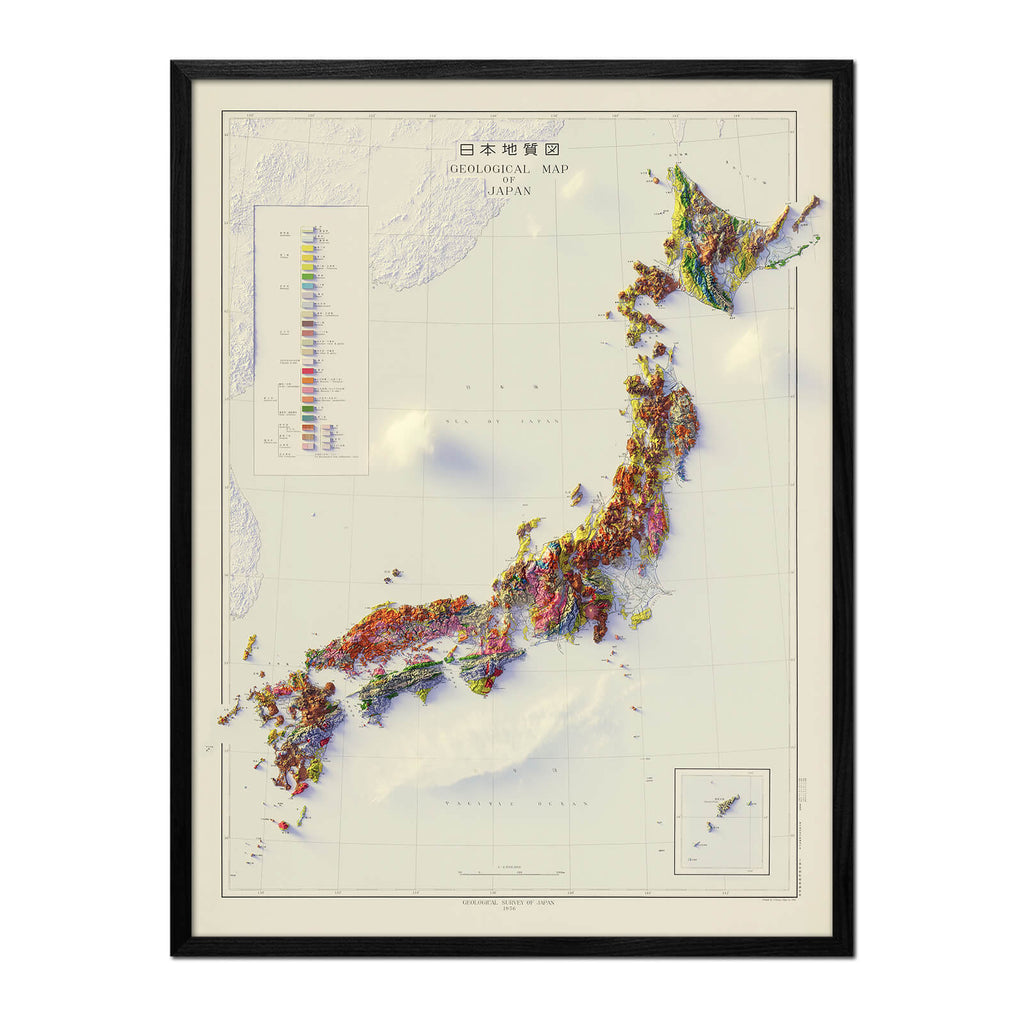 Japan 1956 Shaded Relief Map - No Frame